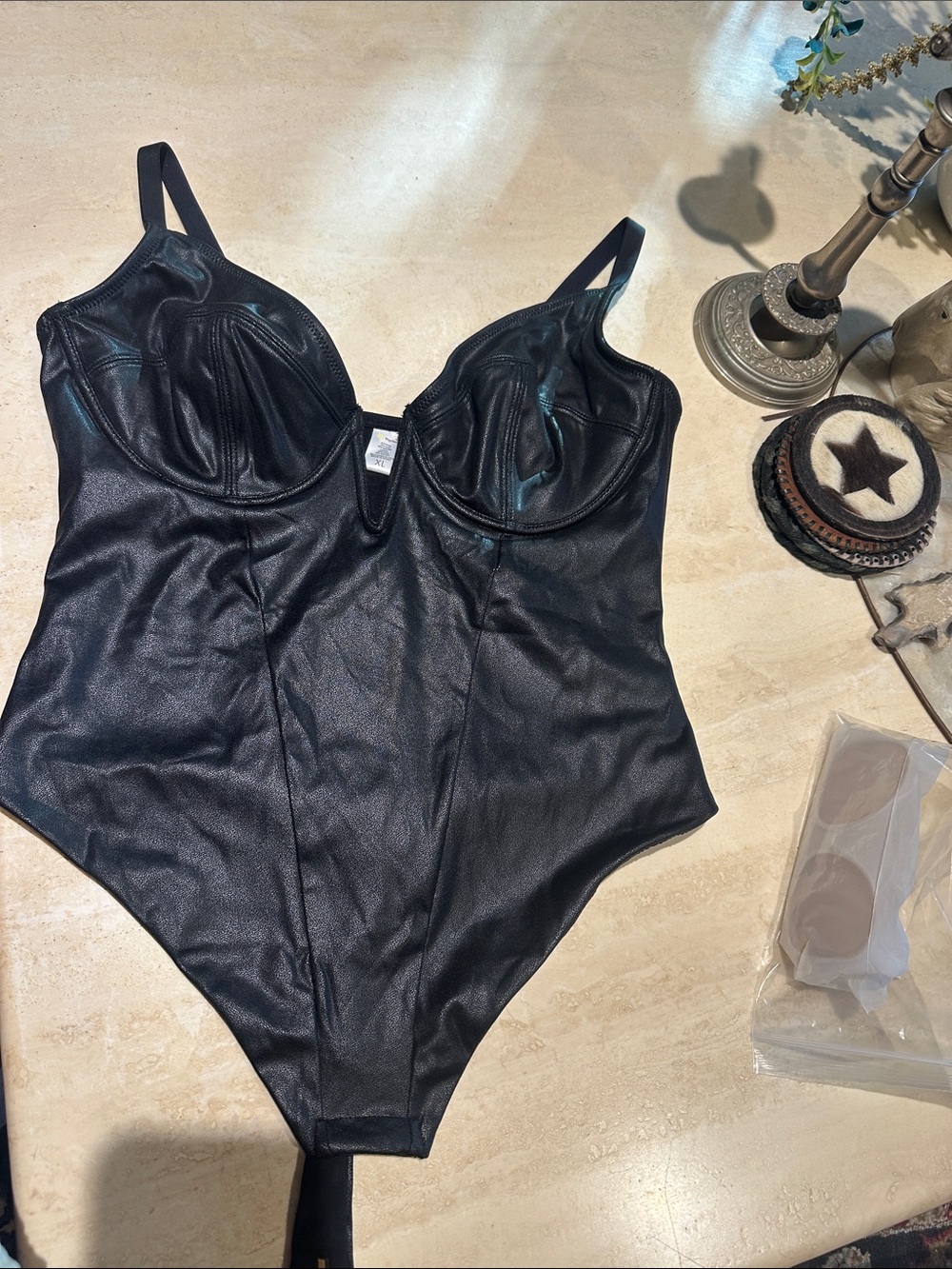 Black Faux Leather Underwire Bodysuit - Women Intimates & Sleepwear